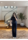 LACİVERT KEMERLİ İSPANYOL PAÇA PANTOLON TAKIM -9214