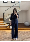 LACİVERT KETEN KUŞAKLI GÖMLEK TAKIM-267366