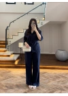 LACİVERT KETEN KUŞAKLI GÖMLEK TAKIM-267366