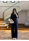 LACİVERT KETEN KUŞAKLI GÖMLEK TAKIM-267366