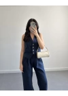 LACİVERT KETEN MASKÜLEN YELEK PANTOLON TAKIM