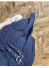 LACİVERT KRUVAZE YAKA KEMER DETAY ELBİSE -4094