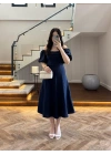 LACİVERT MADONNA YAKA ELBİSE -0465