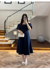 LACİVERT MADONNA YAKA ELBİSE -0465