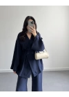 LACİVERT MODAL KUŞAKLI KİMONO TAKIM