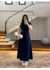 LACİVERT OMUZ DETAY TOKALI ELBİSE-3978