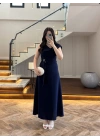 LACİVERT OMUZ DETAY TOKALI ELBİSE-3978