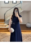 LACİVERT OMUZ DETAY TOKALI ELBİSE-3978