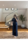 LACİVERT PİLE DETAY KISA KOL TAKIM-9195