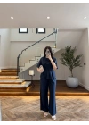 LACİVERT PİLE DETAY KISA KOL TAKIM-9195