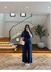 LACİVERT PİLE DETAY KISA KOL TAKIM-9195