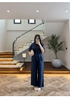 LACİVERT PİLE DETAY KISA KOL TAKIM-9195