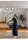 LACİVERT PİLE DETAY KISA KOL TAKIM-9195