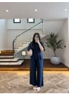 LACİVERT PİLE DETAY KISA KOL TAKIM-9195