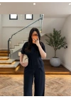 LACİVERT PİLE DETAY KISA KOL TAKIM-9208