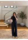 LACİVERT PİLE DETAY KISA KOL TAKIM-9208