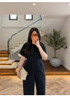 LACİVERT PİLE DETAY KISA KOL TAKIM-9208