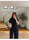 LACİVERT PİLE DETAY KISA KOL TAKIM-9208
