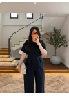 LACİVERT PİLE DETAY KISA KOL TAKIM-9208