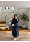 LACİVERT PİLE DETAY YARASA KOL ELBİSE-26K5404