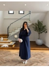 LACİVERT PİLE DETAY YARASA KOL ELBİSE-26K5404