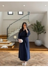 LACİVERT PİLE DETAY YARASA KOL ELBİSE-26K5404
