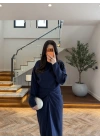 (KARGOLAMA 10 EKİM )LACİVERT TASARIM BLUZ ETEK TAKIM-26KY6058