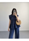 LACİVERT TENSEL LAYERLİ BLUZ TAKIM