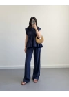 LACİVERT TENSEL LAYERLİ BLUZ TAKIM