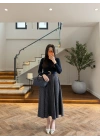(ÖN SİPARİŞ )LACİVERT UZUN KOL EKOSE DETAY ELBİSE-4196