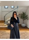 (ÖN SİPARİŞ )LACİVERT UZUN KOL EKOSE DETAY ELBİSE-4196