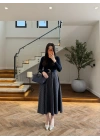 (ÖN SİPARİŞ )LACİVERT UZUN KOL EKOSE DETAY ELBİSE-4196