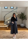 (ÖN SİPARİŞ )LACİVERT UZUN KOL EKOSE DETAY ELBİSE-4196