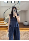 LACİVERT V YAKA BLUZ PANTOLON TAKIM -257256