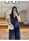 LACİVERT V YAKA BLUZ PANTOLON TAKIM -257256