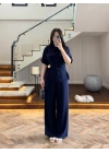LACİVERT YARIM KOL BELİ KUŞAKLI TAKIM -3977