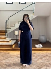 LACİVERT YARIM KOL BELİ KUŞAKLI TAKIM -3977