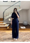 LACİVERT YARIM KOL BELİ KUŞAKLI TAKIM -3977