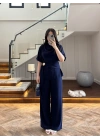 LACİVERT YARIM KOL BELİ KUŞAKLI TAKIM -3977