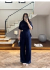 LACİVERT YARIM KOL BELİ KUŞAKLI TAKIM -3977