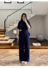 LACİVERT YARIM KOL BELİ KUŞAKLI TAKIM -3977