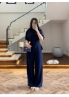 LACİVERT YARIM KOL BELİ KUŞAKLI TAKIM -3977