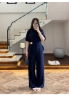 LACİVERT YARIM KOL BELİ KUŞAKLI TAKIM -3977