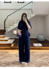 LACİVERT YARIM KOL BELİ KUŞAKLI TAKIM -3977