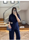 LACİVERT YARIM KOL BELİ KUŞAKLI TAKIM -3977