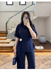 LACİVERT YARIM KOL BELİ KUŞAKLI TAKIM -3977