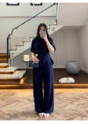 LACİVERT YARIM KOL BELİ KUŞAKLI TAKIM -3977