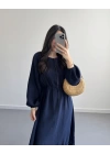 LACİVERT ZIMBA DETAYLI SIRTI BAĞLAMALI MÜSLİN ELBİSE
