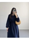 LACİVERT ZIMBA DETAYLI SIRTI BAĞLAMALI MÜSLİN ELBİSE