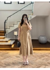 LATTE BEL BÜZGÜLÜ CEPLİ ELBİSE-30731